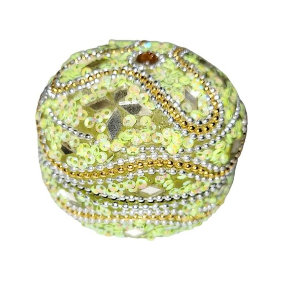 Vintage Round Nesting Trinket Boxes Green Beaded and Mirrored Four in One - Picture 2 of 12